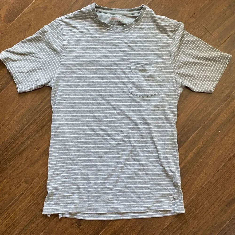 Weatherproof Small grey and white stripe shirt sleeve tee shirt.